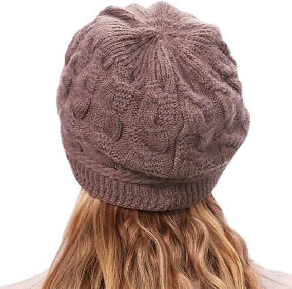 Women's Knitted Hat - Fleece Lining - Crocheted Women's Beret - Purple