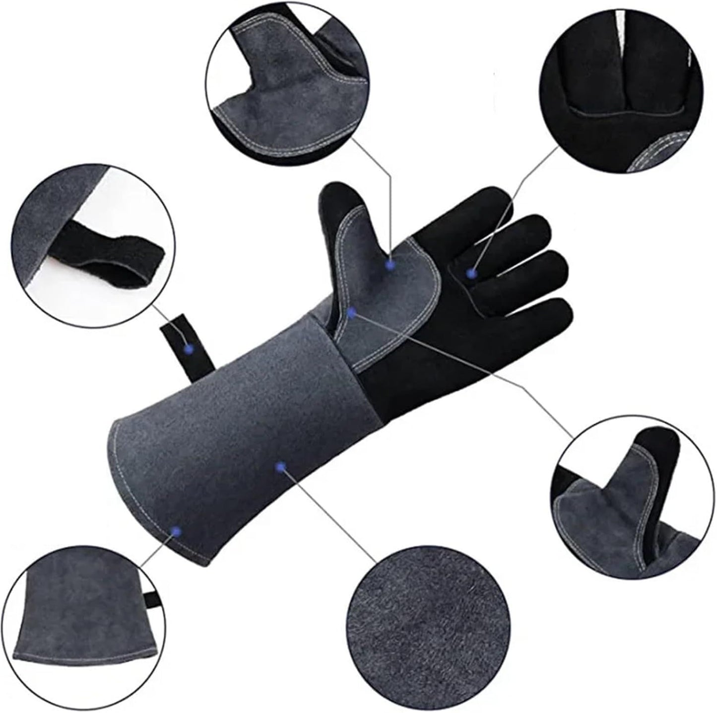 Leather Oven Mitts Heat Resistant up to 500C - Non-Slip Cooking Gloves for Grilling, Baking & Blacksmithing