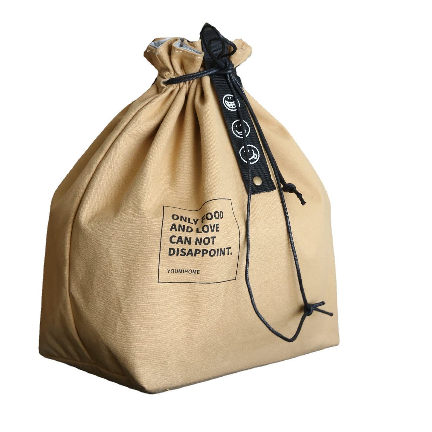 Canvas Lunch Bag with Drawstring - Insulated Lunch Bag - Bento Bag - Reusable Lunch Bag - Insulated Tote - With Handle and Drawstring Closure - For Work, Picnics or Travel (Yellow)