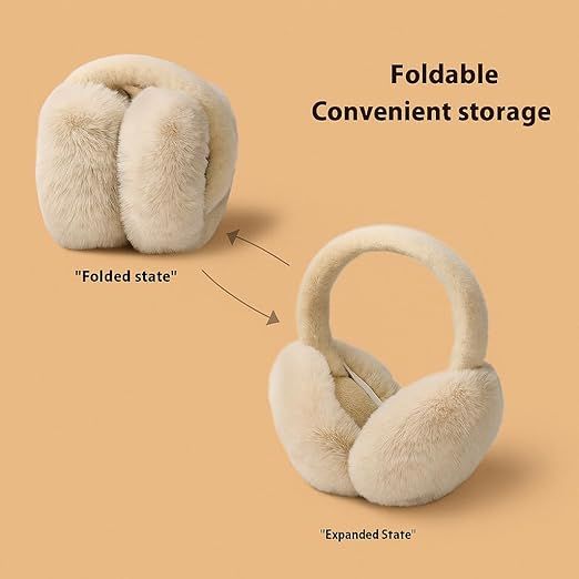 Foldable Warm Ear Muffs for Women - Plush Winter Ear Warmers with Headband - Soft and Warm Earmuffs - Suitable for Outdoor Activities in Cold Weather
