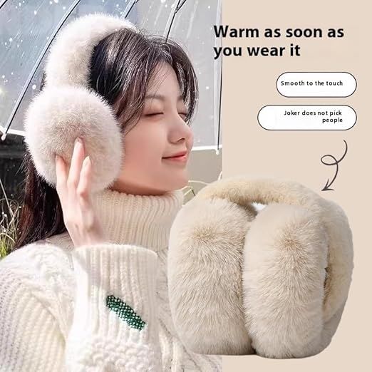 Foldable Warm Ear Muffs for Women - Plush Winter Ear Warmers with Headband - Soft and Warm Earmuffs - Suitable for Outdoor Activities in Cold Weather