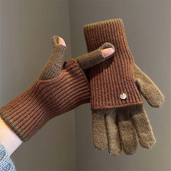 2-in-1 Women's Winter Gloves - with Touchscreen Function - Knitted, Stretchy, Warm Gloves - with Knit Wrist Cuffs