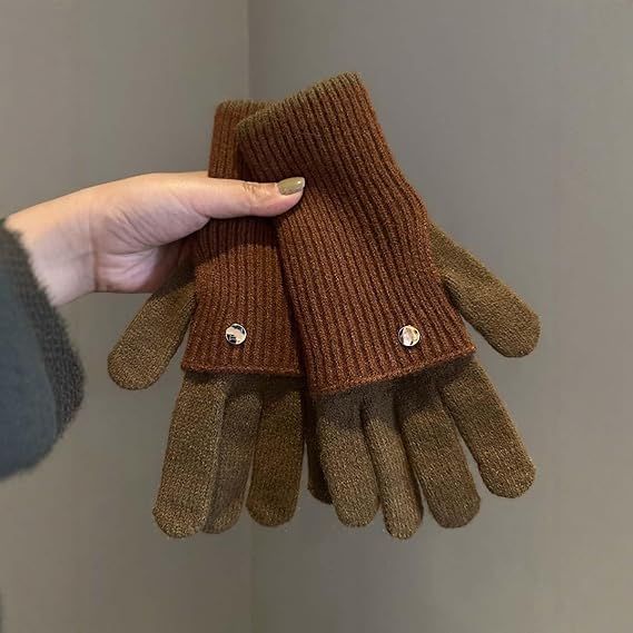 2-in-1 Women's Winter Gloves - with Touchscreen Function - Knitted, Stretchy, Warm Gloves - with Knit Wrist Cuffs