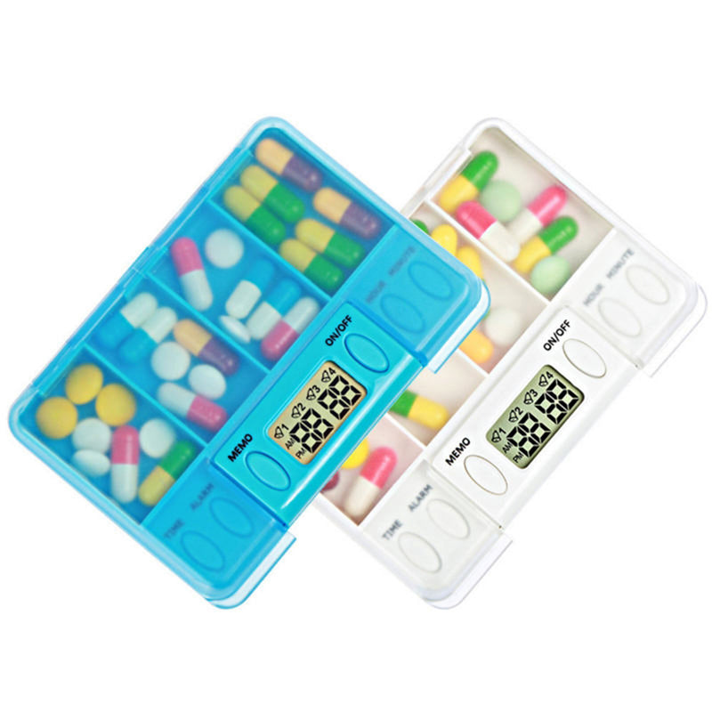 Travel Pill Organizer with Alarm and Digital Timer, Portable Medicine Tablet Dispenser Case, Blue