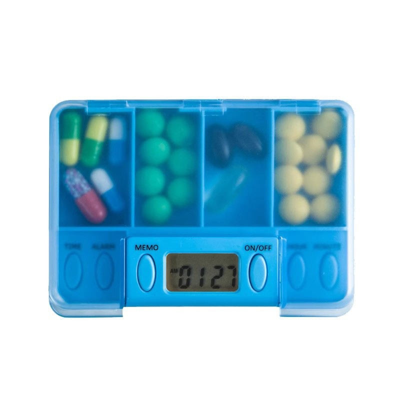 Travel Pill Organizer with Alarm and Digital Timer, Portable Medicine Tablet Dispenser Case, Blue