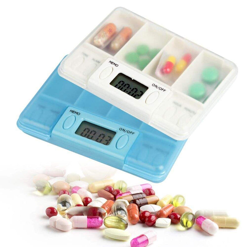Travel Pill Organizer with Alarm and Digital Timer, Portable Medicine Tablet Dispenser Case, White