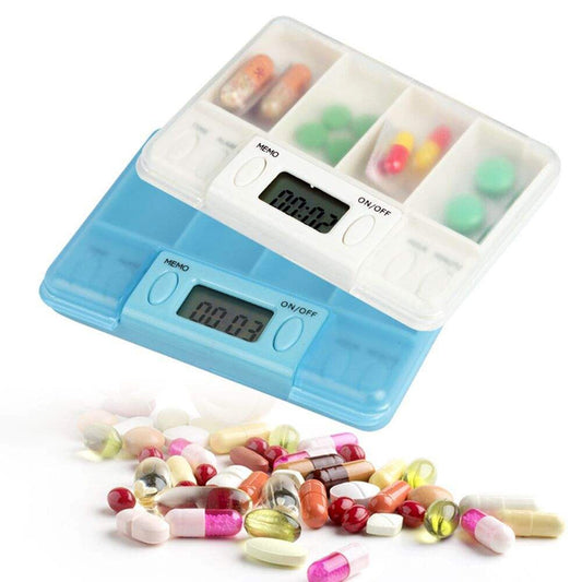 Travel Pill Organizer with Alarm and Digital Timer, Portable Medicine Tablet Dispenser Case, White