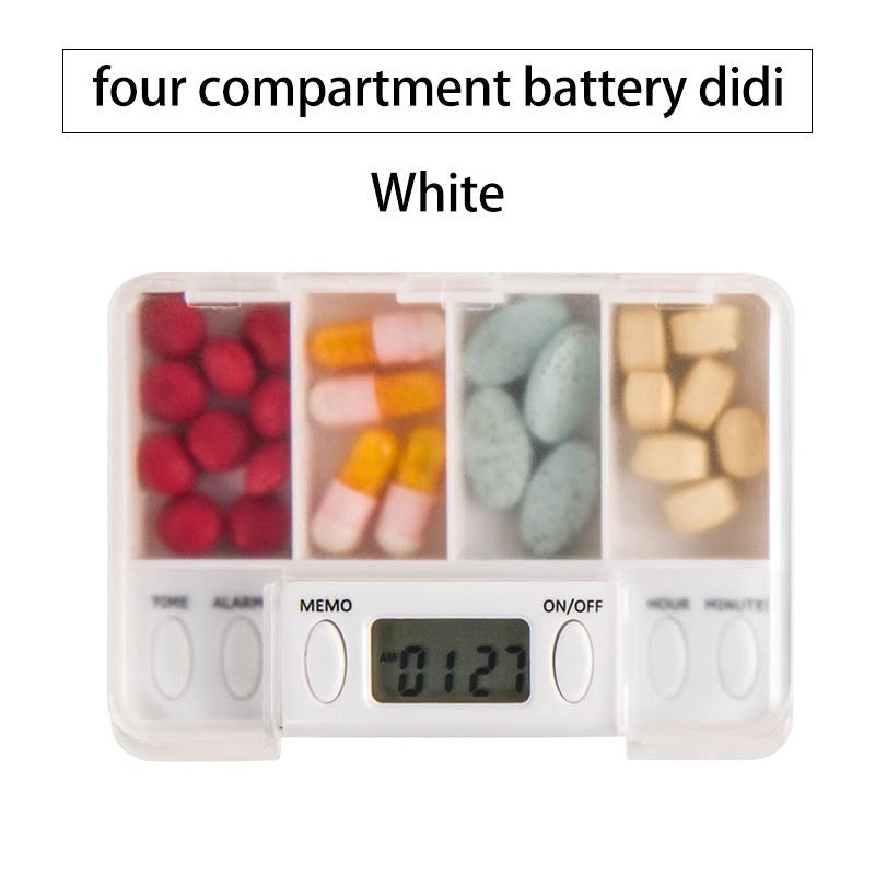 Travel Pill Organizer with Alarm and Digital Timer, Portable Medicine Tablet Dispenser Case, White