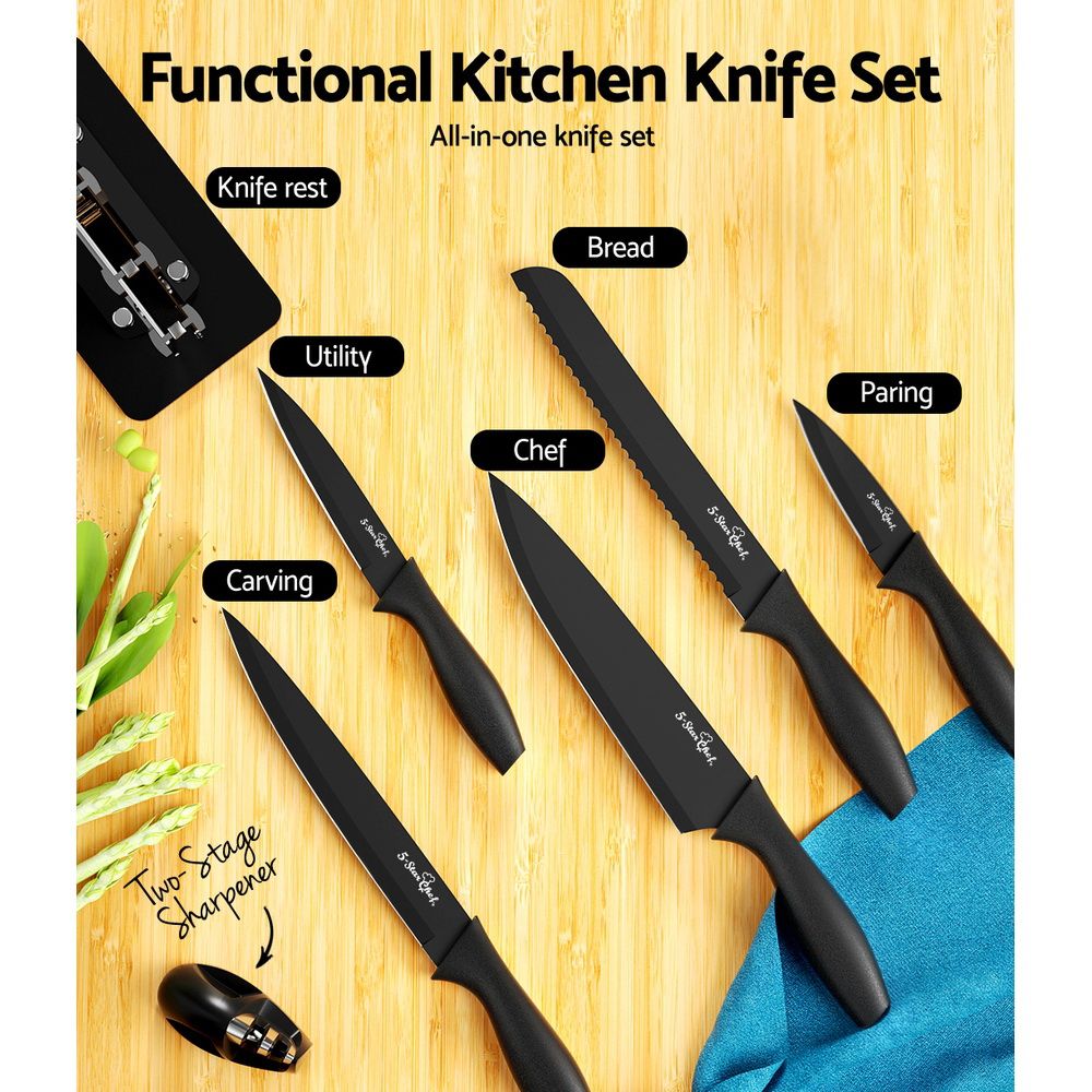 7-Piece Kitchen Knife Set with Sharpener, Stainless Steel Non-Stick Blades