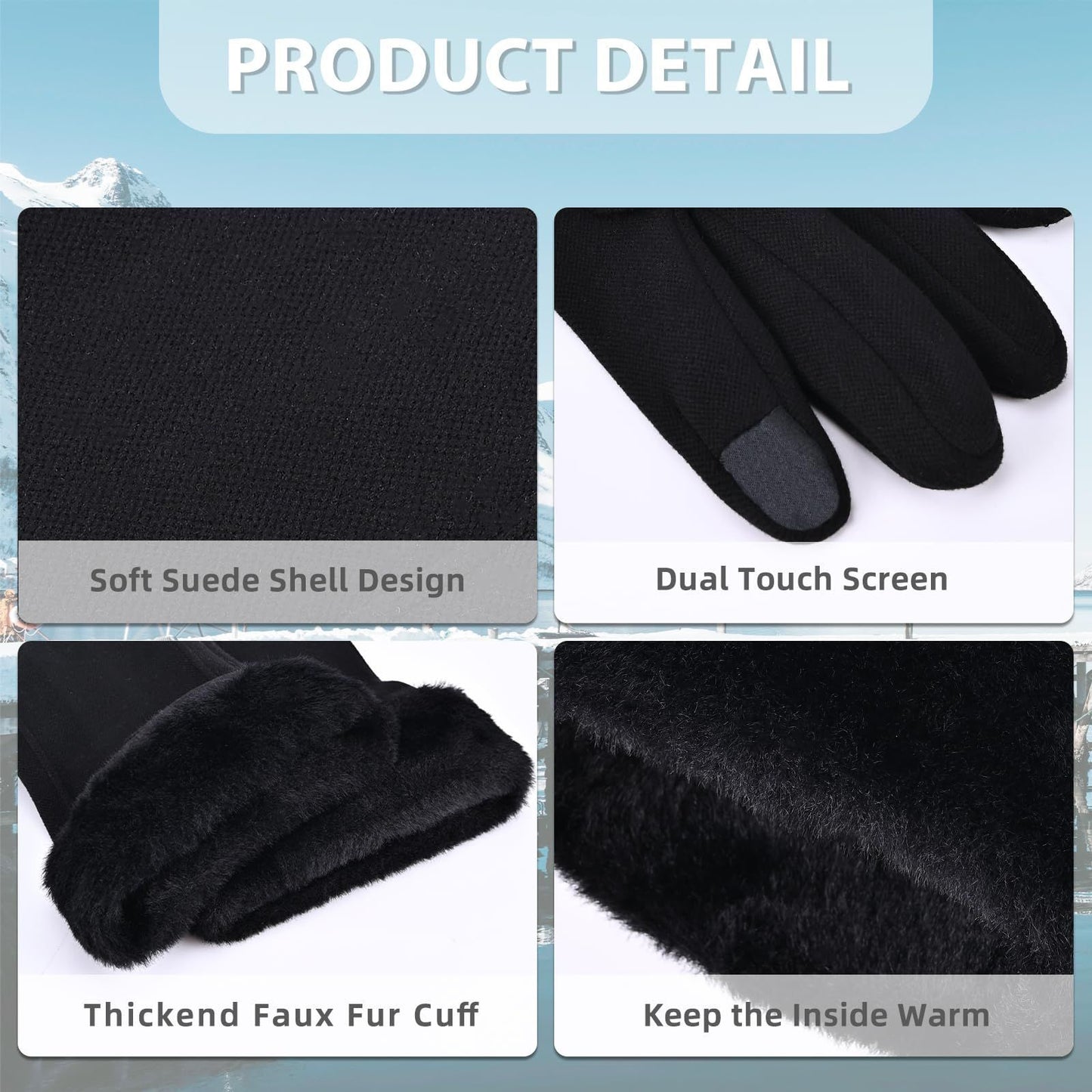 Women's Winter Touchscreen Gloves, Warm Velvet Lined Thickened Gloves, Black