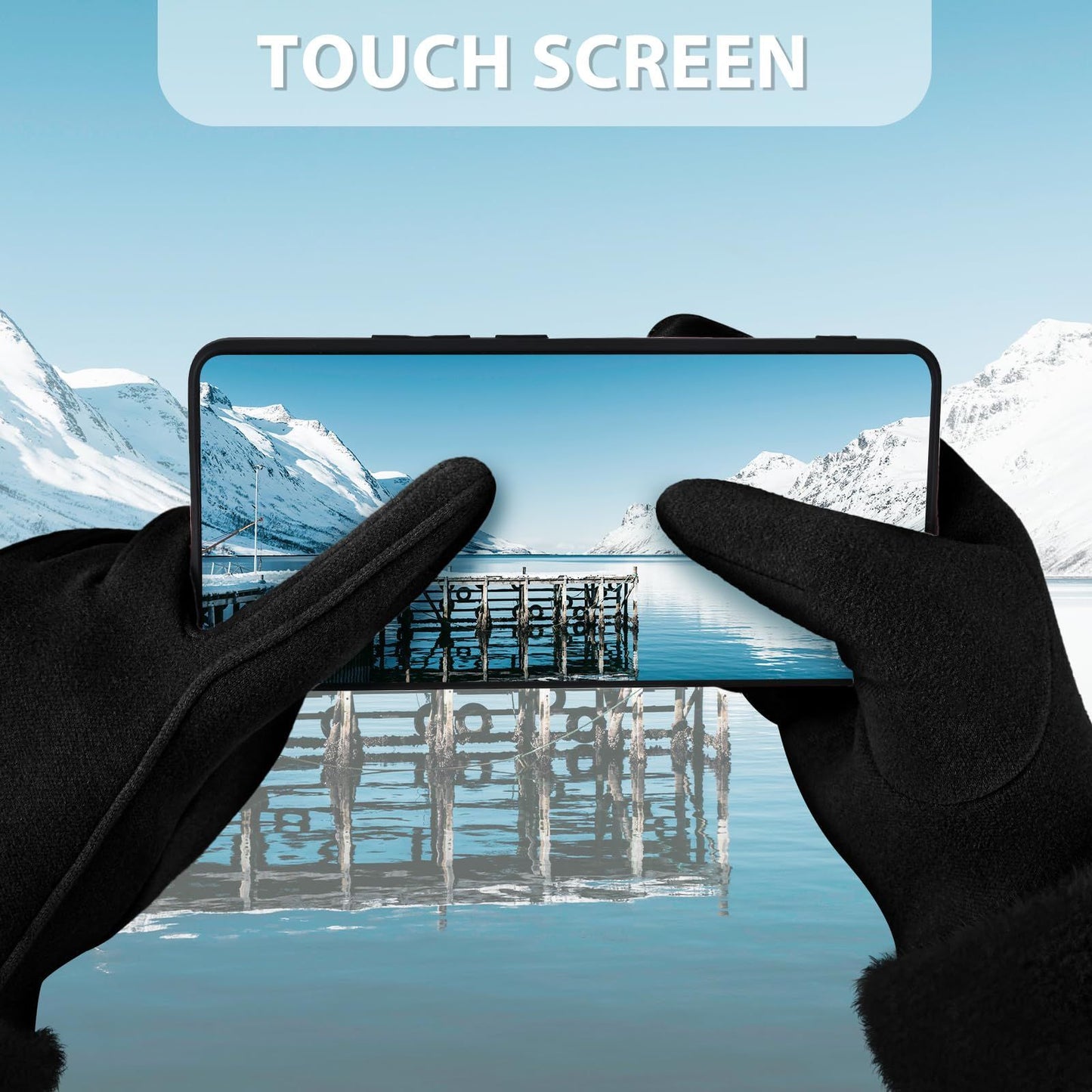 Women's Winter Touchscreen Gloves, Warm Velvet Lined Thickened Gloves, Black