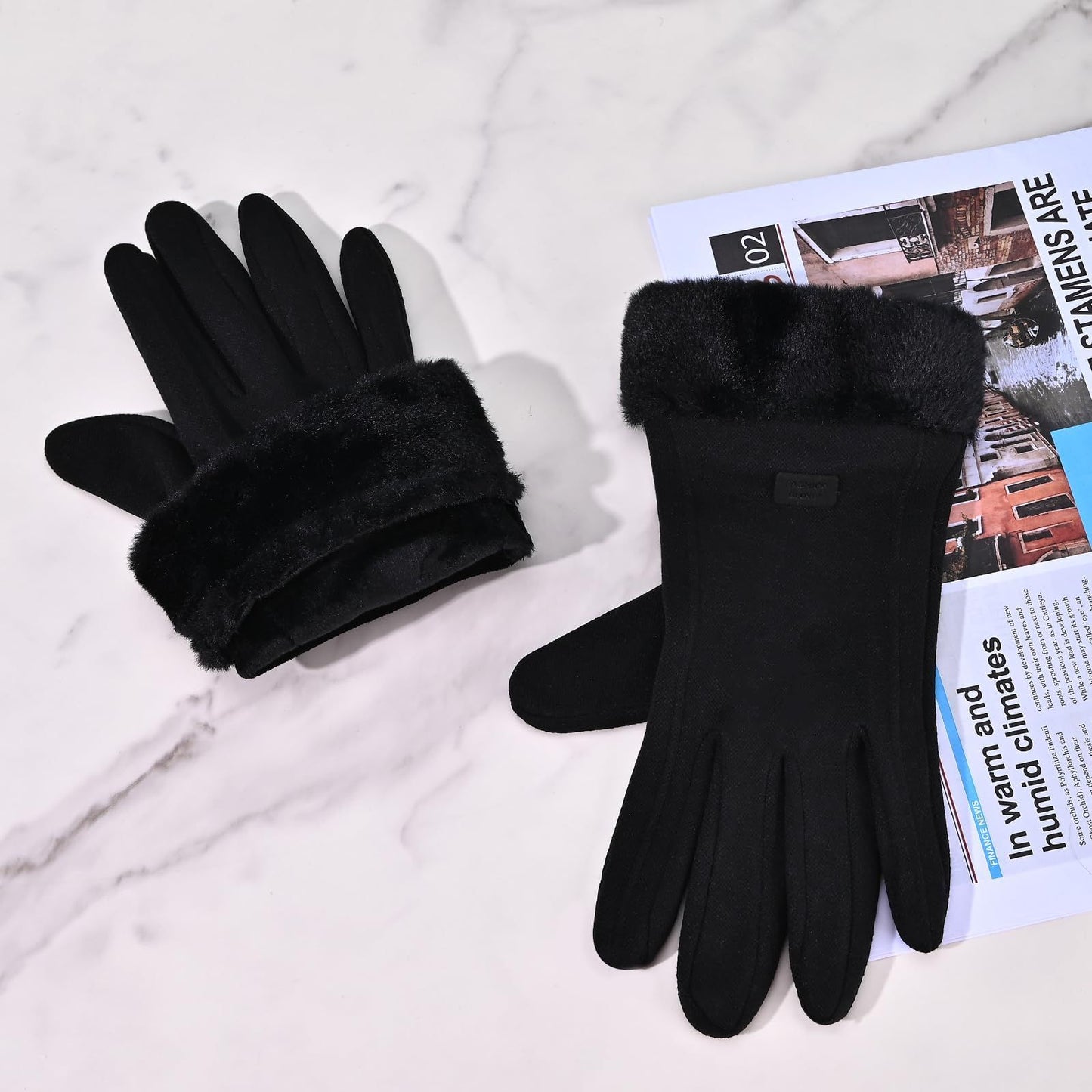 Women's Winter Touchscreen Gloves, Warm Velvet Lined Thickened Gloves, Black