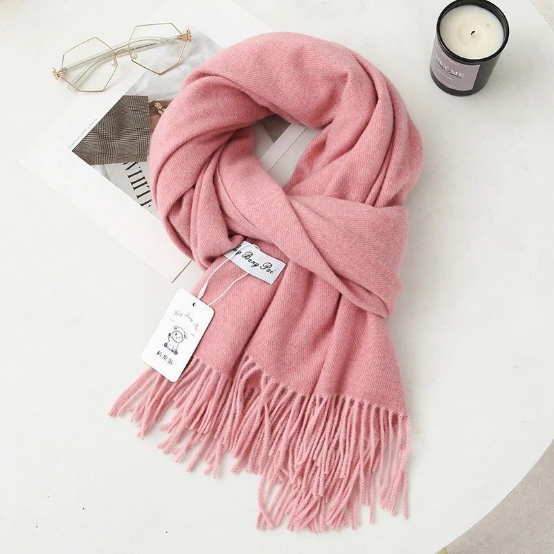 Thick Solid Color Scarf Wrap with Fringe, Soft Cashmere-Look Winter Shawl