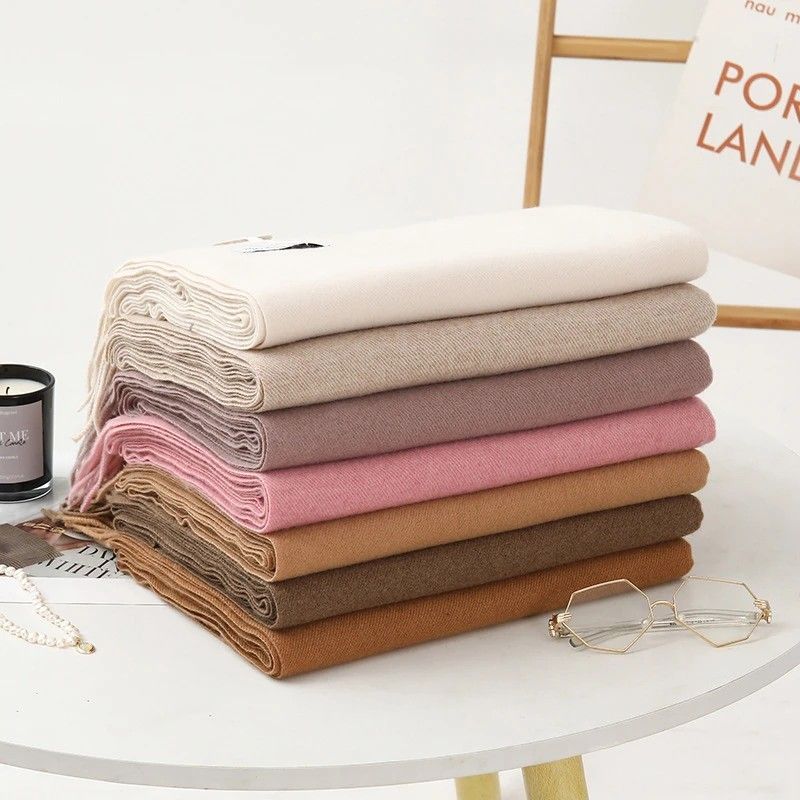 Thick Solid Color Scarf Wrap with Fringe, Soft Cashmere-Look Winter Shawl