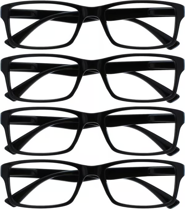 Black Reading Glasses 4-pack Value Designer Style Men Women(+1.50)