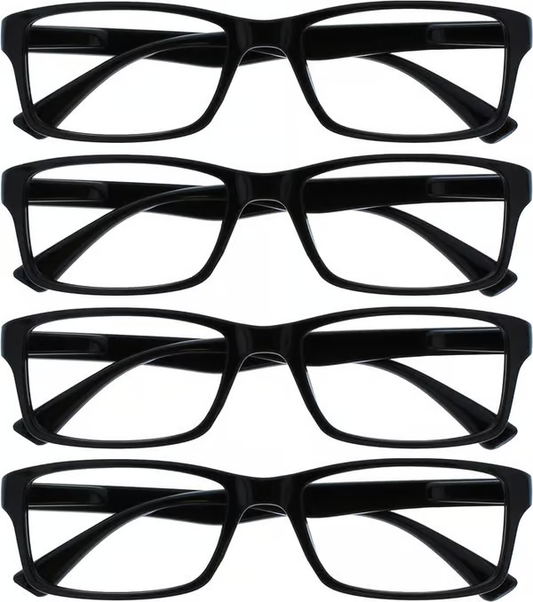 Black Reading Glasses 4-pack Value Designer Style Men Women(+3.50)