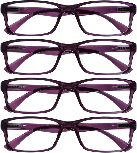 Purple Reading Glasses 4-pack Value Designer Style Men Women(+2.00)