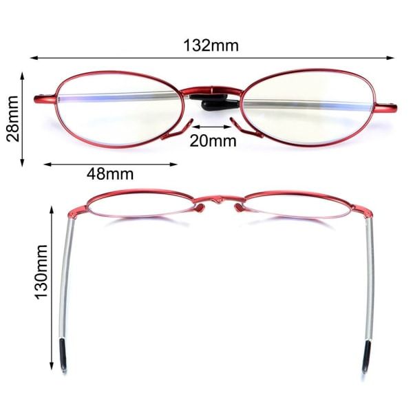 Foldable reading glasses,  compact  for men and women（Red 150）