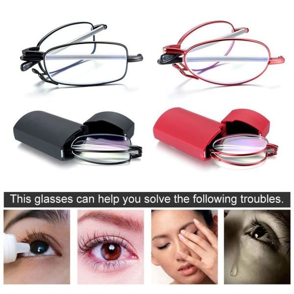 Foldable reading glasses,  compact  for men and women（Red 150）