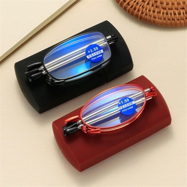Foldable reading glasses,  compact  for men and women（Red 150）