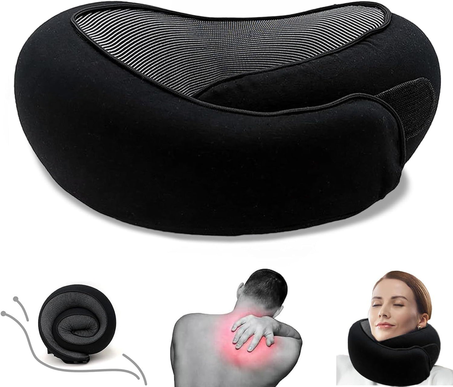 Travel Neck Pillow U-Shaped Memory Cotton for Airplane Sleep and Neck Support Black