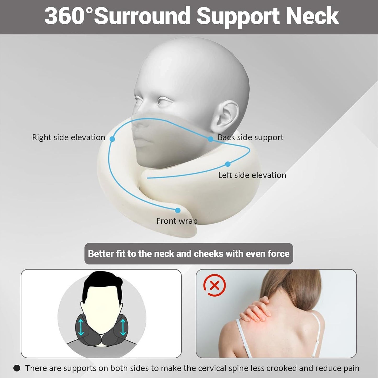 Travel Neck Pillow U-Shaped Memory Cotton for Airplane Sleep and Neck Support Black