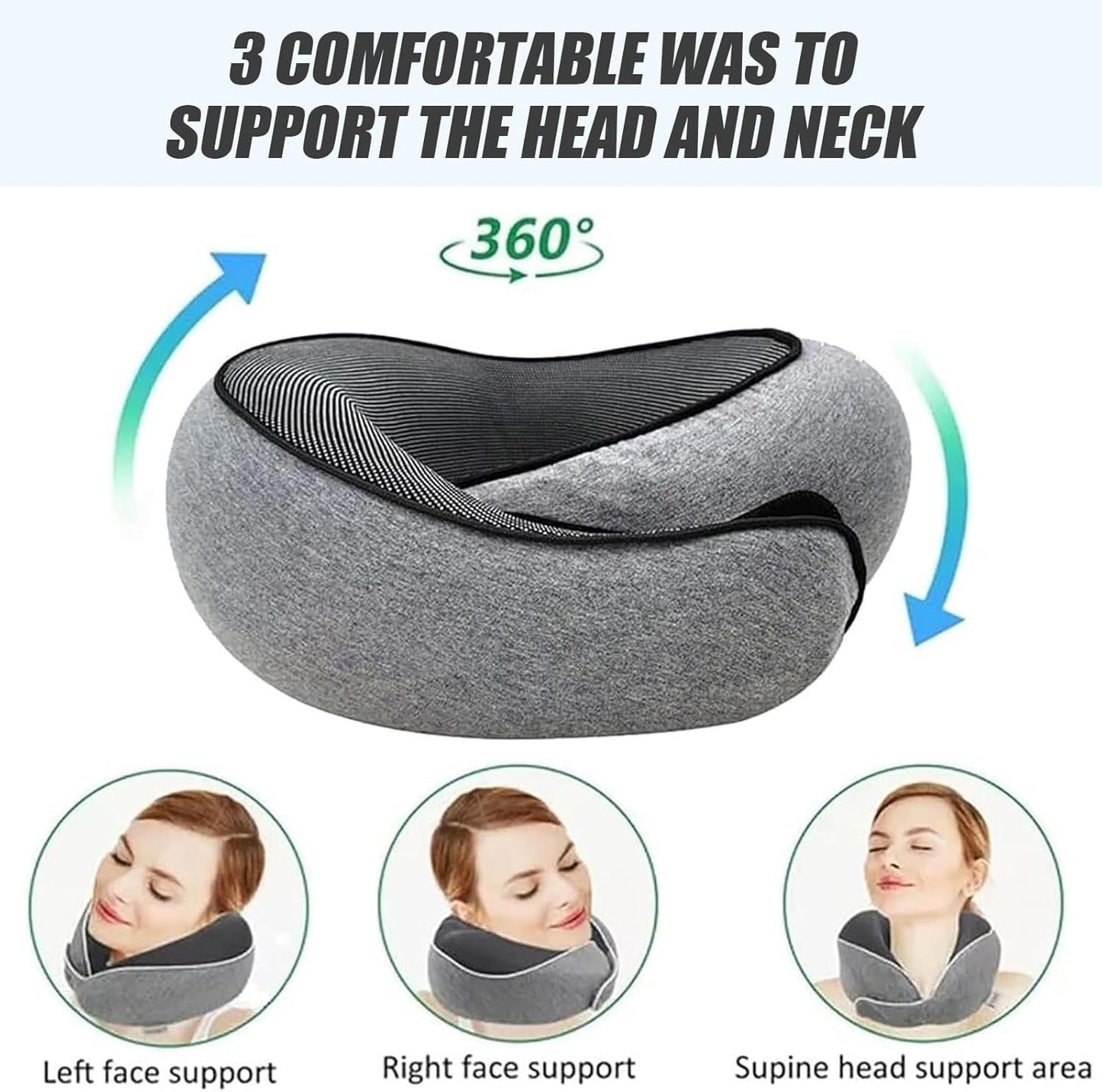 Travel Neck Pillow U-Shaped Memory Cotton for Airplane Sleep and Neck Support Black