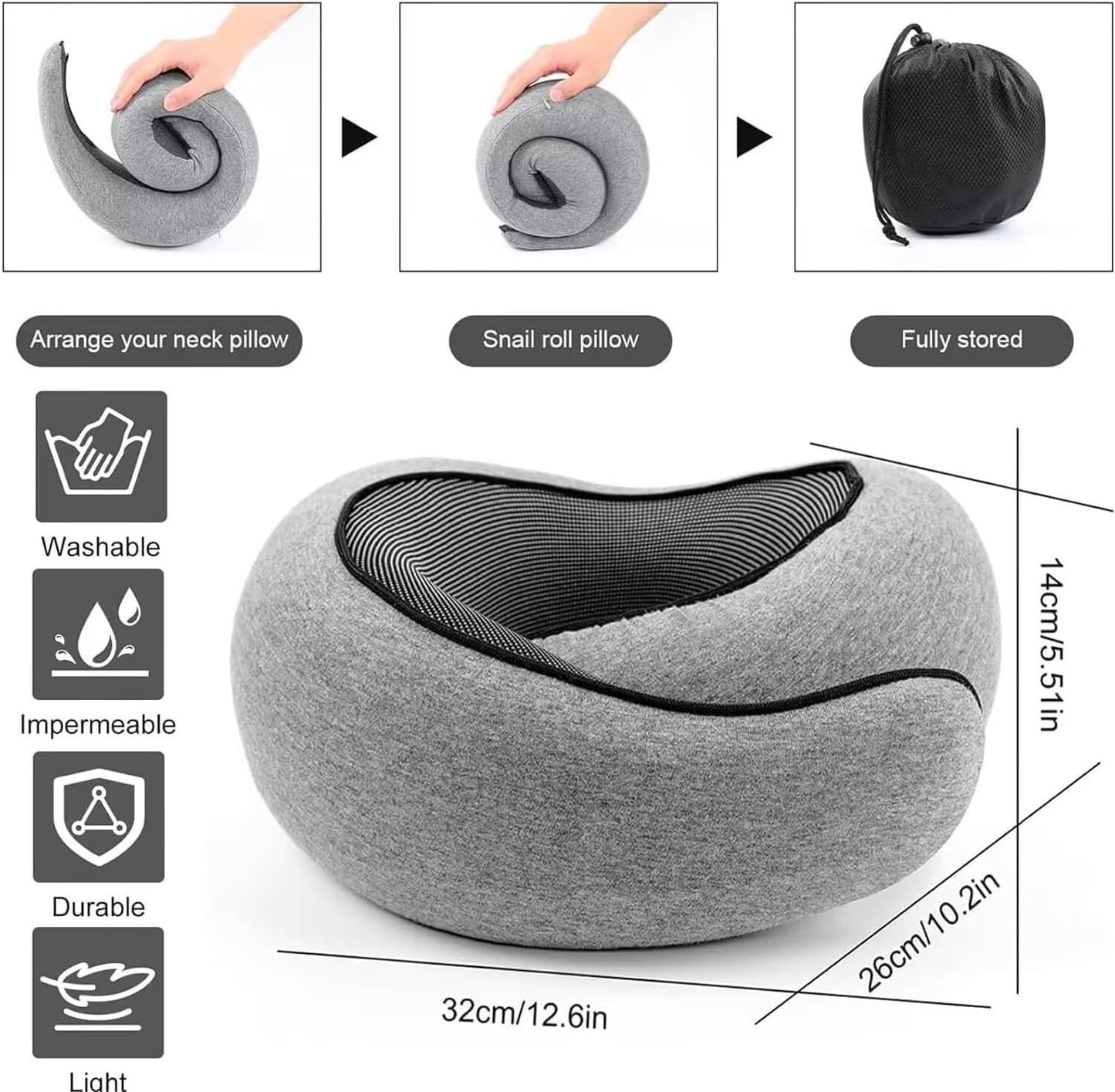 Travel Neck Pillow U-Shaped Memory Cotton for Airplane Sleep and Neck Support Black