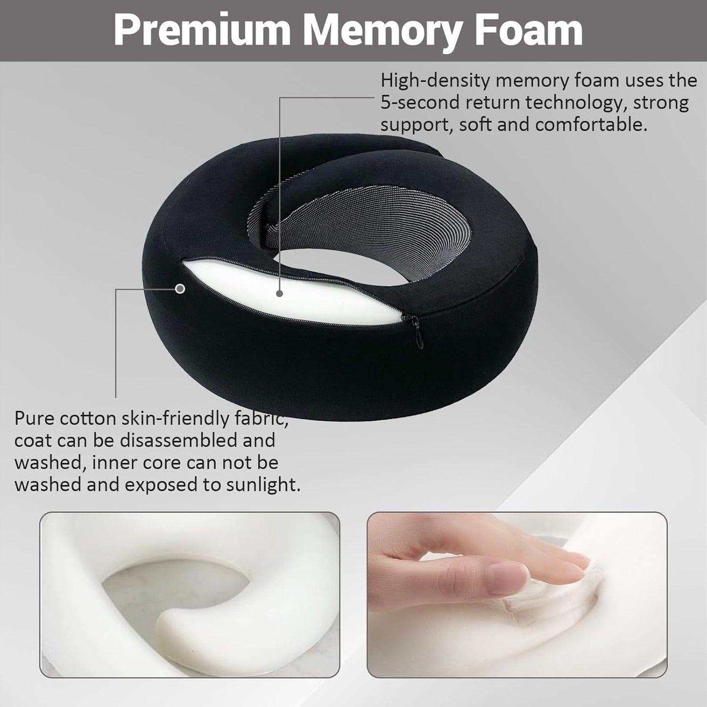 Travel Neck Pillow U-Shaped Memory Cotton for Airplane Sleep and Neck Support Black