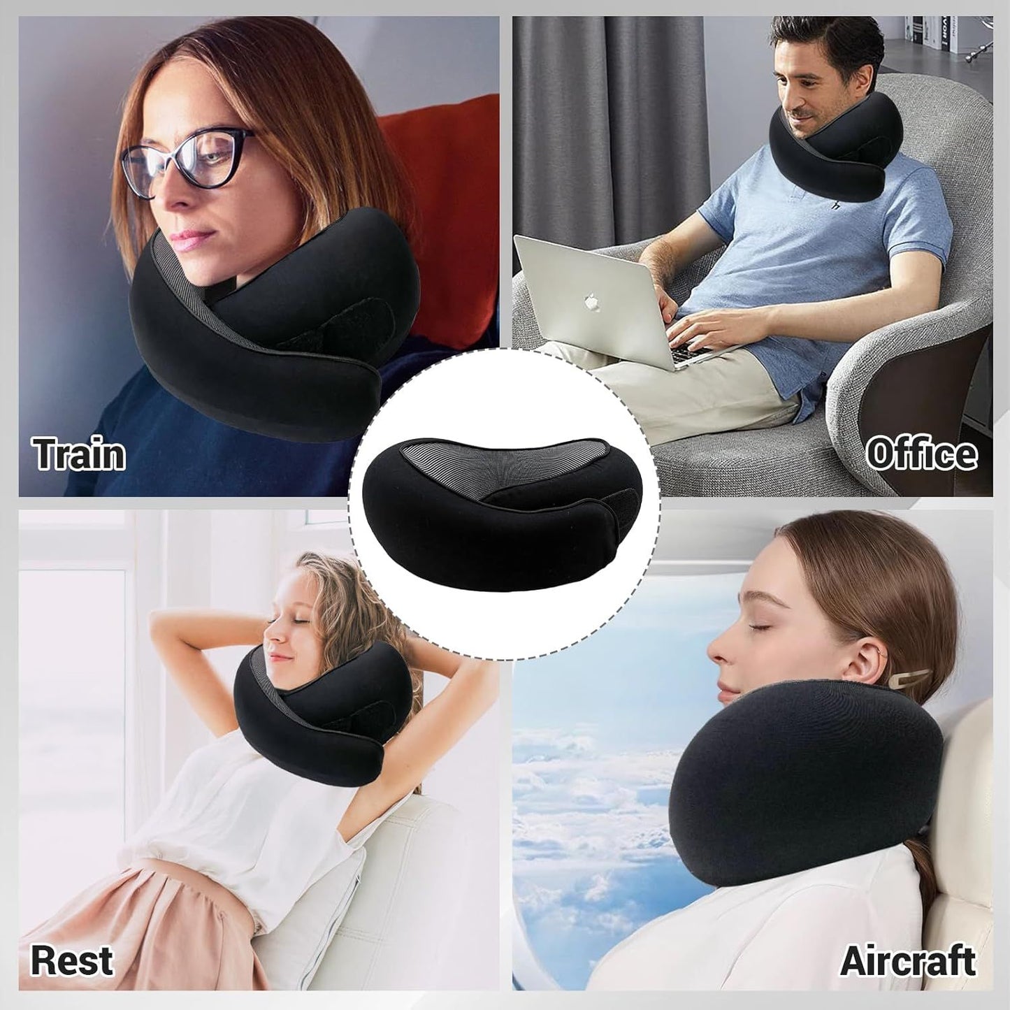 Travel Neck Pillow U-Shaped Memory Cotton for Airplane Sleep and Neck Support Gray