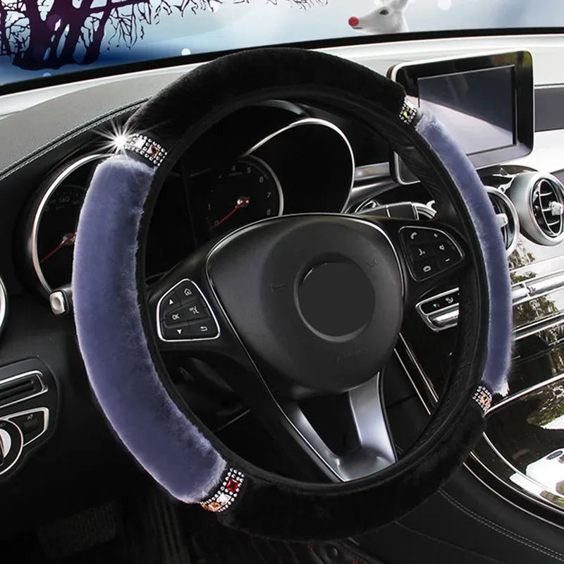 Super Soft Plush Car Steering Wheel Cover Faux Fur Winter Warm Black B
