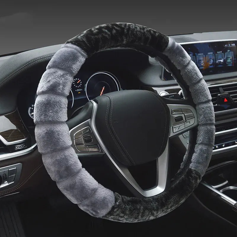 Super Soft Plush Car Steering Wheel Cover Faux Fur Winter Warm Black B