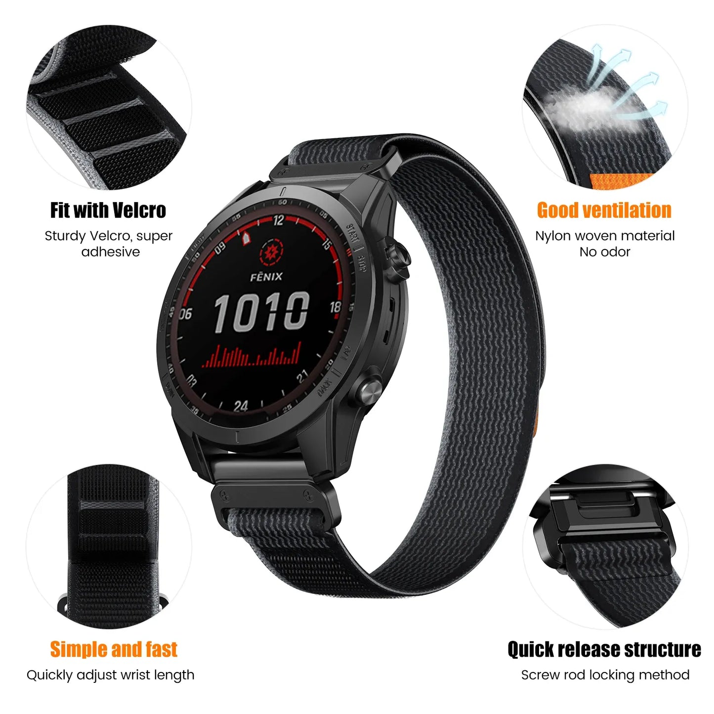 Nylon Watch Band Compatible with Garmin Fenix 7 7X 6X Pro Enduro Instinct Mk1 Epix Gen 2 A13,22mm