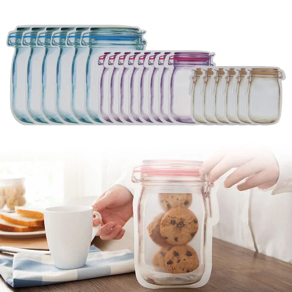 20 Pack Reusable Mason Jar Food Storage Bags, Zipper Seal Snack Bags for Kitchen Travel, 3 Sizes