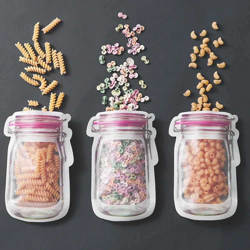 20 Pack Reusable Mason Jar Food Storage Bags, Zipper Seal Snack Bags for Kitchen Travel, 3 Sizes