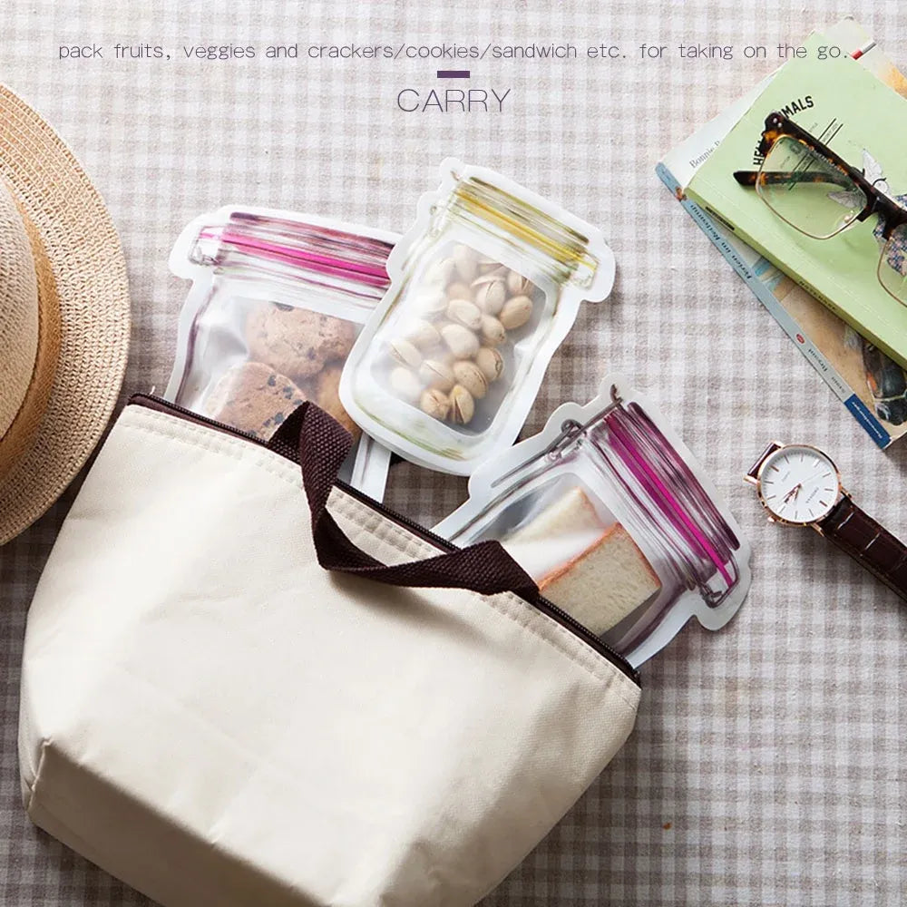 20 Pack Reusable Mason Jar Food Storage Bags, Zipper Seal Snack Bags for Kitchen Travel, 3 Sizes