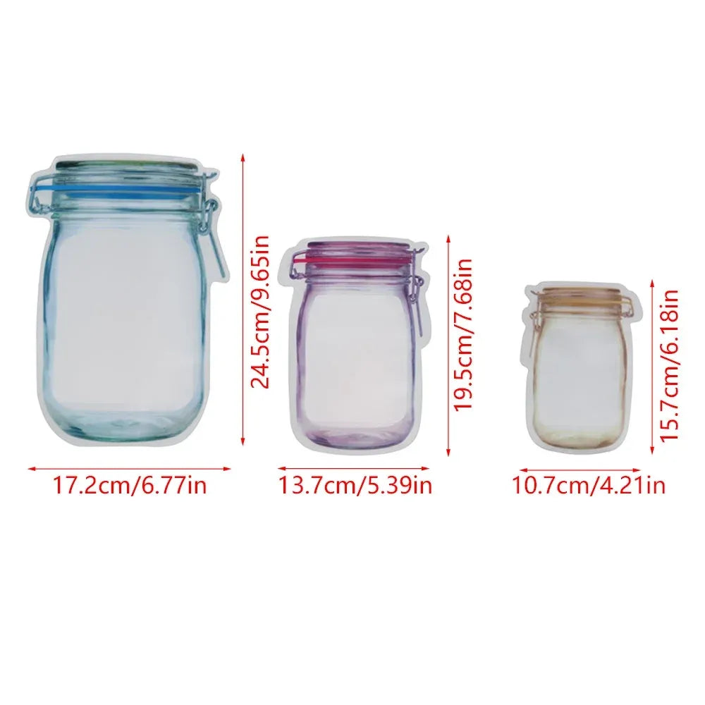 20 Pack Reusable Mason Jar Food Storage Bags, Zipper Seal Snack Bags for Kitchen Travel, 3 Sizes