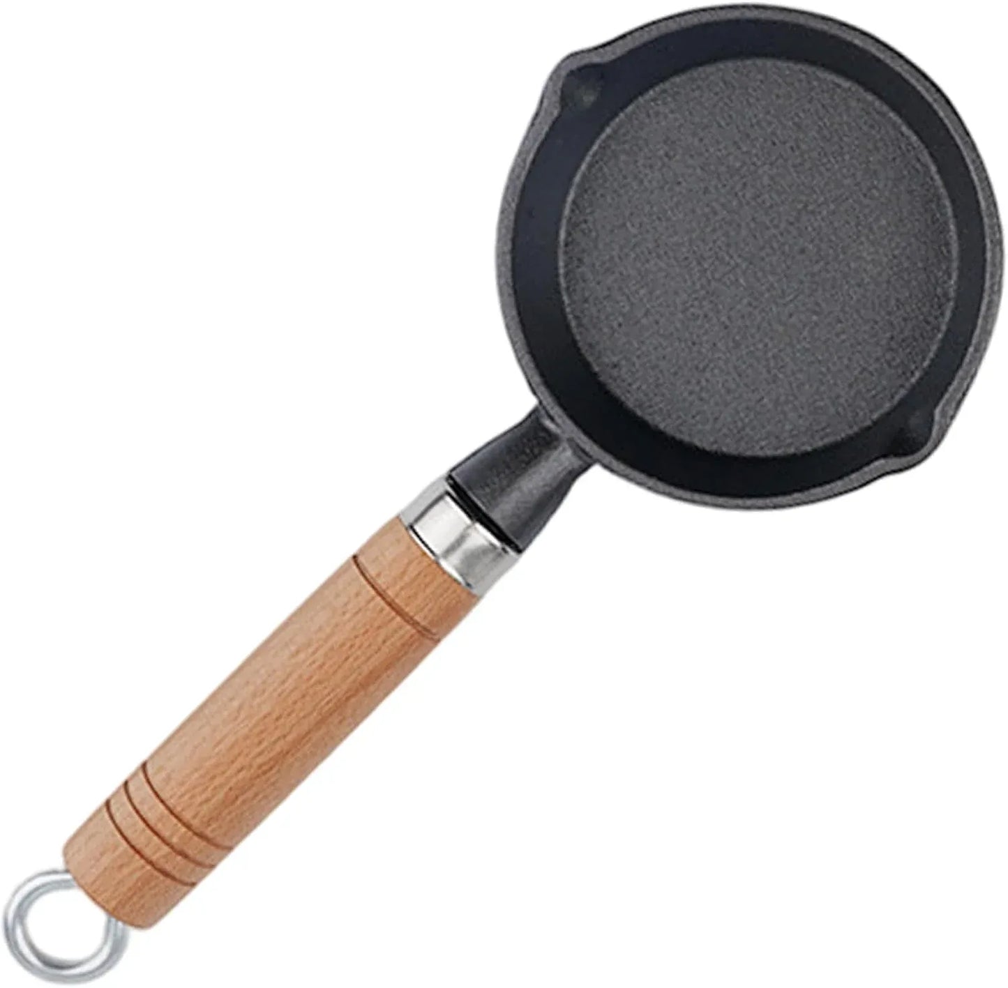 Mini Cast Iron Skillet, 4 Inch Non Stick Frying Pan with Wooden Handle for Stove Camping, Black