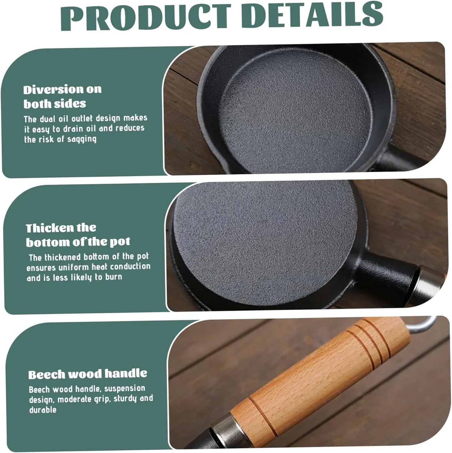 Mini Cast Iron Skillet, 4 Inch Non Stick Frying Pan with Wooden Handle for Stove Camping, Black