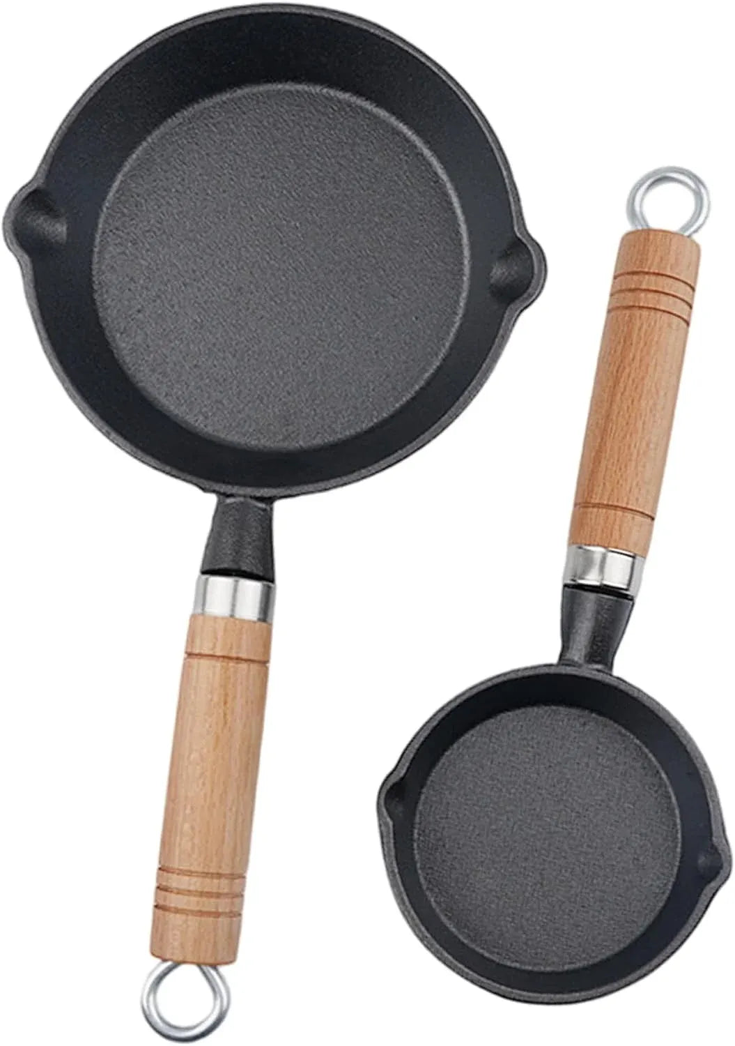 Mini Cast Iron Skillet, 4 Inch Non Stick Frying Pan with Wooden Handle for Stove Camping, Black