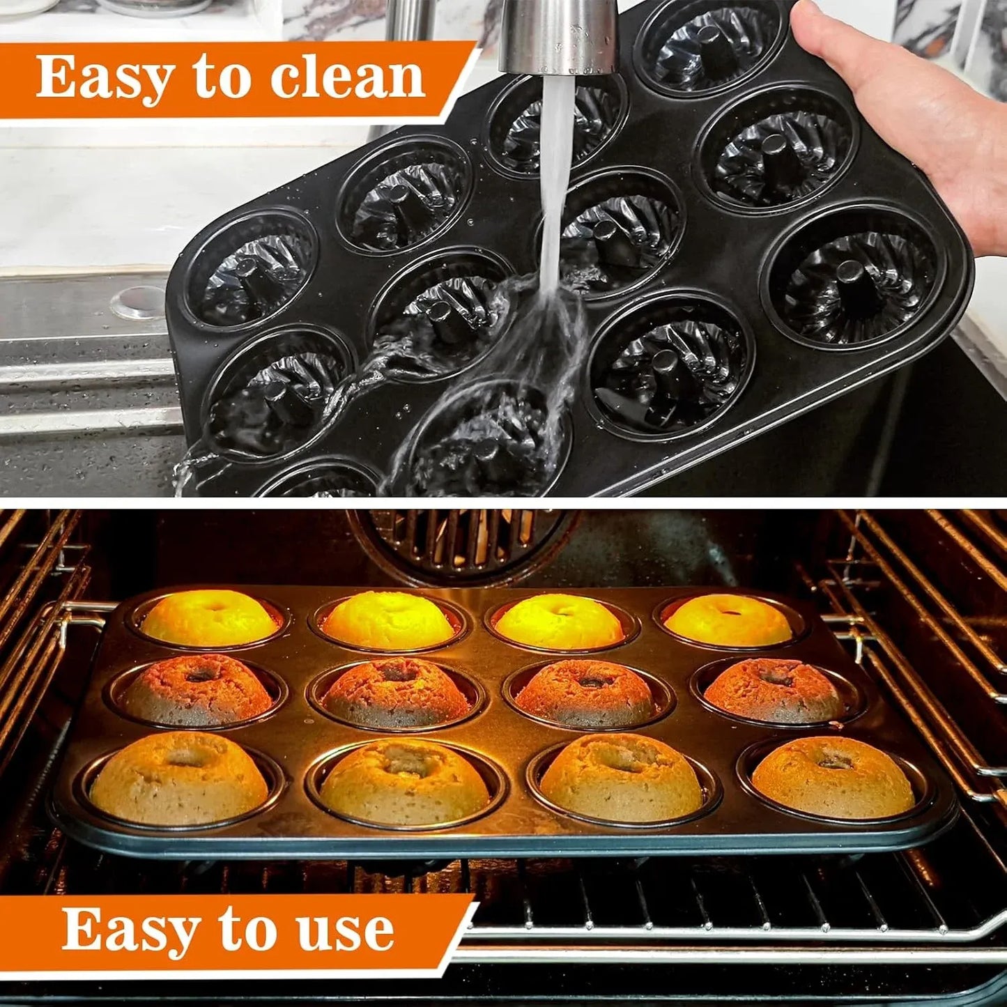 2 Pack Mini Fluted Cake Pan Set, 12 Cup Nonstick Carbon Steel Mold for Mini Cakes Muffins