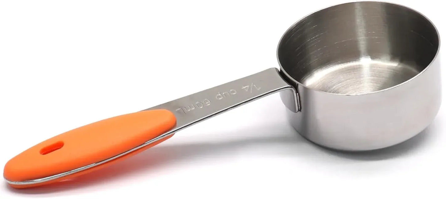 1/4 Cup Measuring Scoop, 60ml Stainless Steel Coffee Scoop with Silicone Grip, Orange