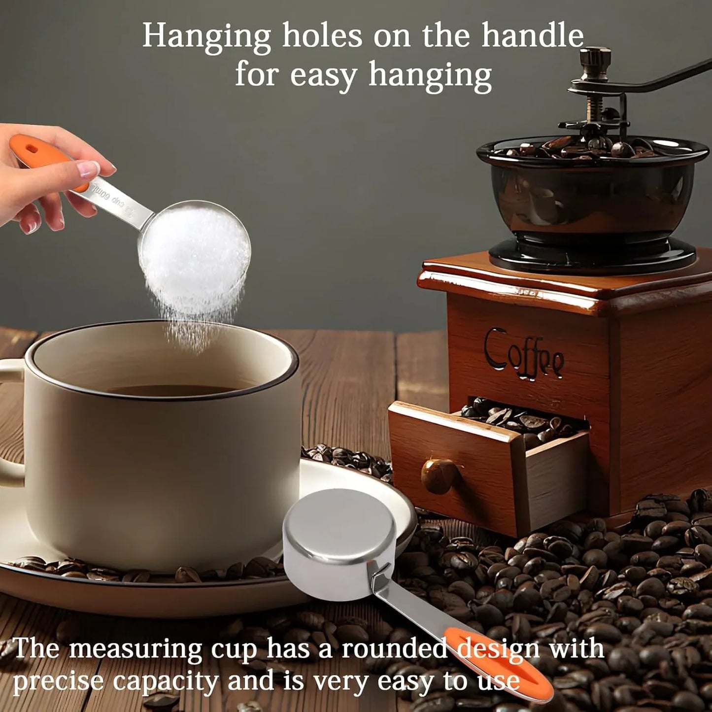 1/4 Cup Measuring Scoop, 60ml Stainless Steel Coffee Scoop with Silicone Grip, Orange