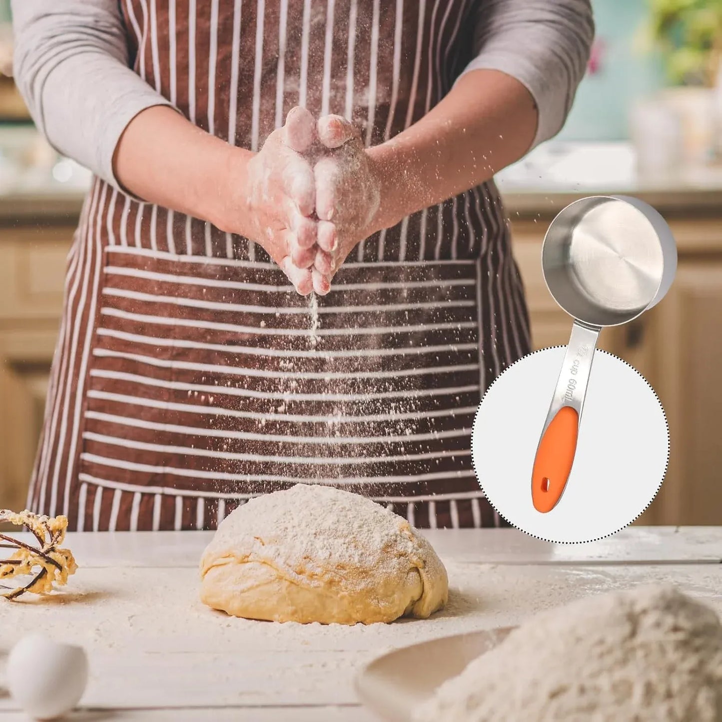 1/4 Cup Measuring Scoop, 60ml Stainless Steel Coffee Scoop with Silicone Grip, Orange