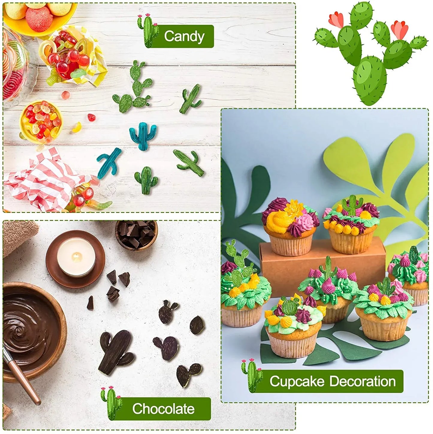 3 Pcs Cactus Silicone Fondant Molds, Food Grade Non Stick Molds for Cake Chocolate Candy