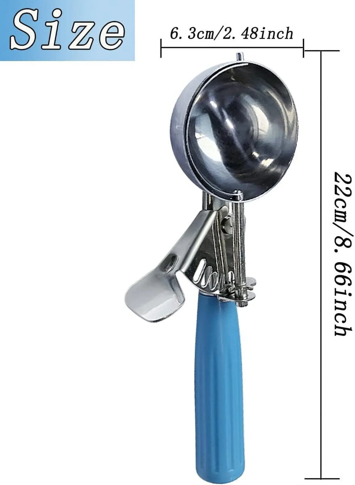 Ice Cream Cookie Dough Scoop, 304 Stainless Steel Trigger Scoop with ABS Handle, Blue 2.48 In