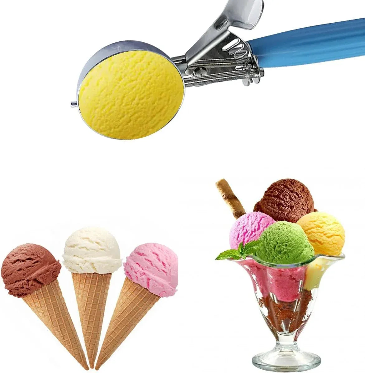 Ice Cream Cookie Dough Scoop, 304 Stainless Steel Trigger Scoop with ABS Handle, Blue 2.48 In