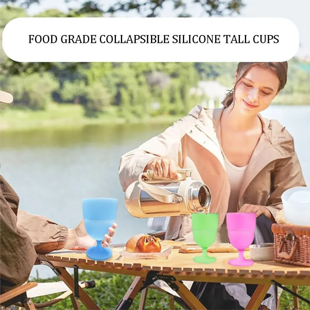 2 Pack Collapsible Silicone Wine Glasses, BPA Free Travel Cups for Camping Picnics, Pink
