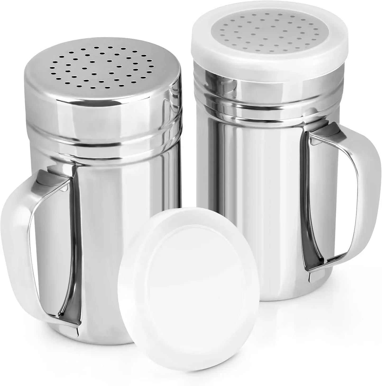 2 Pack Stainless Steel Dredge Shakers, 14 Oz Flour Spice Salt Pepper Shakers with Handle
