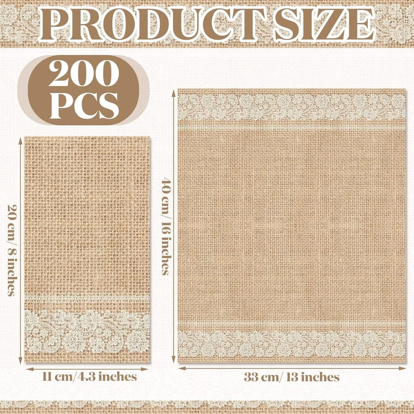 200 Pack Burlap Lace Disposable Paper Placemats, Rustic Jute Look Table Mats 13 x 16 In